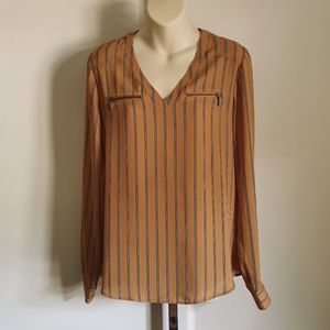 Mustard faux zip pocket blouse